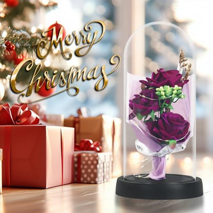 Olrla Artificial Rose Flower in PC Dome Present for Women Mom Wife Daughter
