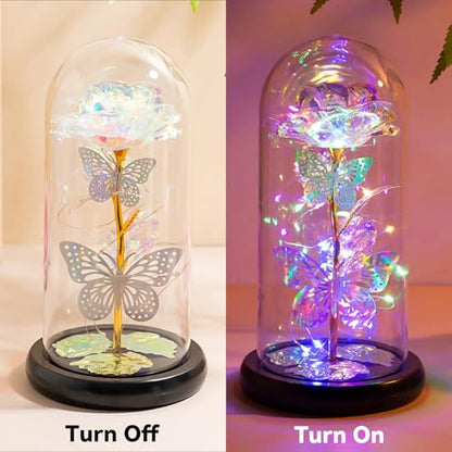 Olrla Artificial Rose Flower in PC Dome Present for Women Mom Wife Daughter