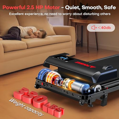 Walking Pad, FOUSAE 3 in 1 Max 6.2 MPH Treadmill for Home with Double Frame 330 LB Weight Capacity, Powerful 2.5 HP Wider Belt Walking Pad with 9% Incline, 12 HIIT Programes, Magnetic Remote Control