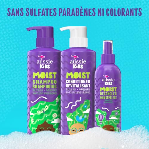 Aussie Kids Moisturize and Detangle Set: Shampoo, Conditioner and Detangling Spray, Sulfate, Paraben, Dye Free, Designed for Kids, 475 mL, 475 mL, 236 mL