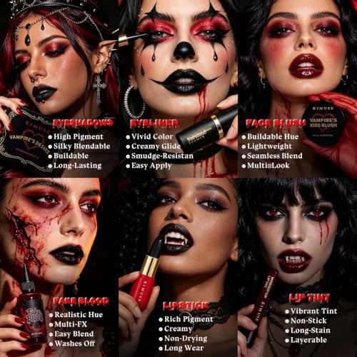 KIMUSE Halloween Vampire Makeup Kit, 8-Piece Goth SFX Costume Set