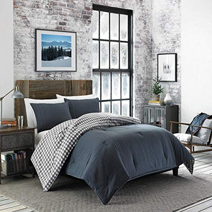 Eddie Bauer - Twin Comforter Set, Reversible Cotton Bedding with Matching Sham, Pre-Washed for Added Softness (Kingston Charcoal, Twin)