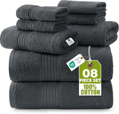 Utopia Towels 8 Piece Premium Towel Set, 2 Bath 2 Hand 4 Wash, Grey