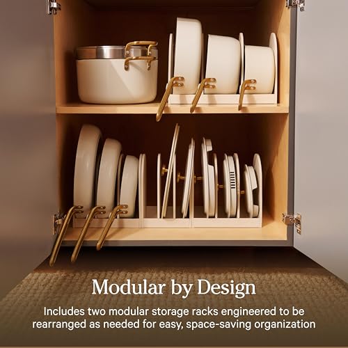 Our Place 17-Piece Essentials Complete Cookware Set - Ceramic Fry Pans, Saucepans, Sauté Pan, Stock Pot, Strainer Basket & Modular Storage | Thermakind™ Nonstick, Oven Safe up to 230°C | Cream