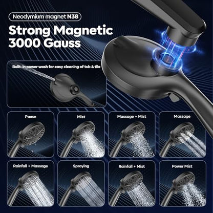 12-Inch High Pressure Rain Shower Head with Handheld Spray Combo, Magnetic | 12-Inch High Pressure Rain Shower Head with Handheld Spray Combo, Magnetic