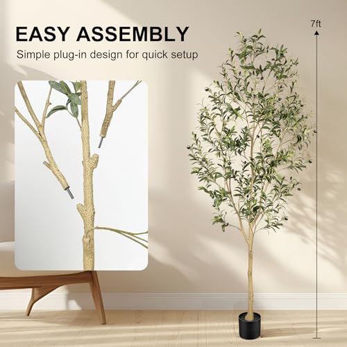 LYERSE 7FT Artificial Olive Tree with Olive Branches and Lifelike Fruits