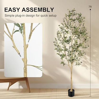 LYERSE 7FT Artificial Olive Tree with Olive Branches and Lifelike Fruits