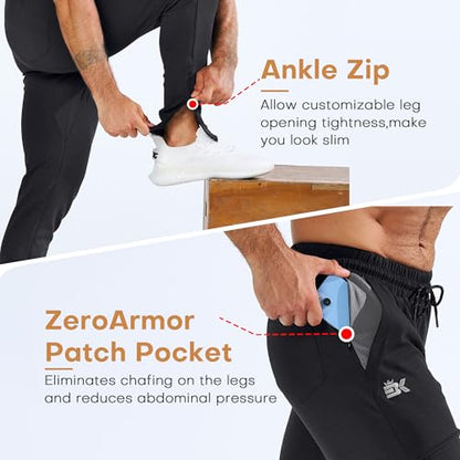 BROKIG Mens Gym Joggers Sweatpants Jogging Track Pants(Black,L)