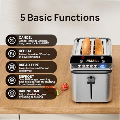 WHALL Toaster 2 Slice, Touch Screen Toasters with Projection Display