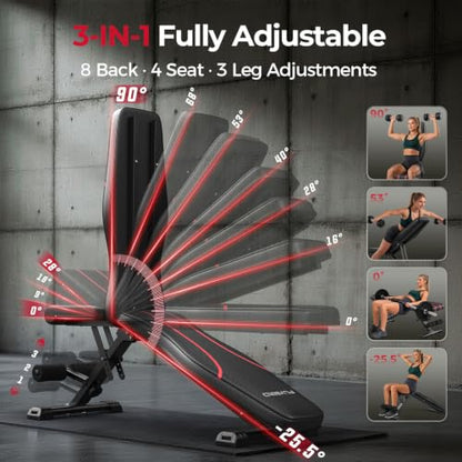 FLYBIRD Adjustable Weight Bench, Full Body Workout Bench for Home Gym