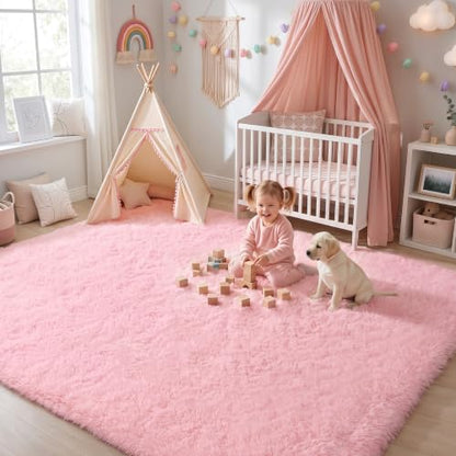 Huiuhjirug Fluffy Pink Area Rug,9x12 Tapis for Living Room Bedroom Girls