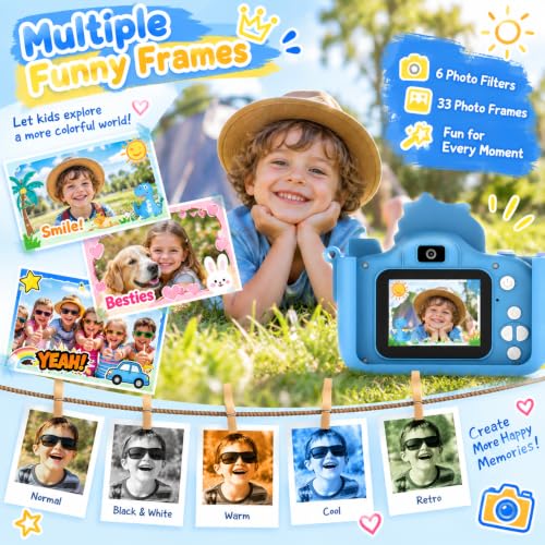 Kids Digital Camera, 1080P HD Video Camera for Toddlers with 32GB SD Card, Dinosaur Protective Case, Card Reader, Fun Selfie Toy Camera for Ages 3-12, Christmas/Birthday Gift for Boys & Girls