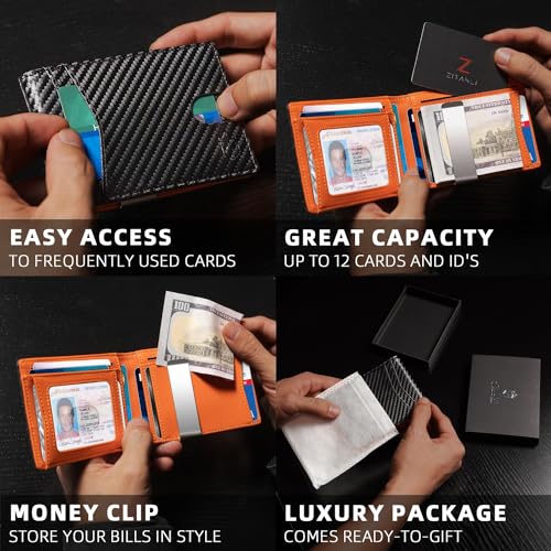 Zitahli Mens Slim Wallet Larger Capacity with 12 Slots RFID Blocking Minimalist Bifold Front Pocket Wallet for Men with ID Window