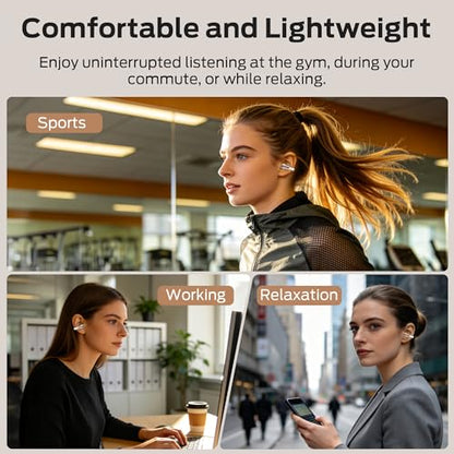 Oraolo Bluetooth Earbuds - Comfortable Clip On Wireless Earbuds with Bluetooth 6.0, 32H Playtime Earbuds with ENC Clear Talk, IPX5 Waterproof & Touch Control Headphones
