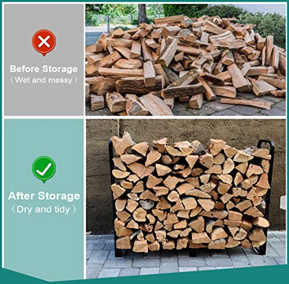 Fandature 4Ft Firewood Rack Adjustable Fireplace Wood Holder for Outdoor Indoor Storage Log-Heavy Duty Fire Log Lumber Stand Stacker, Black