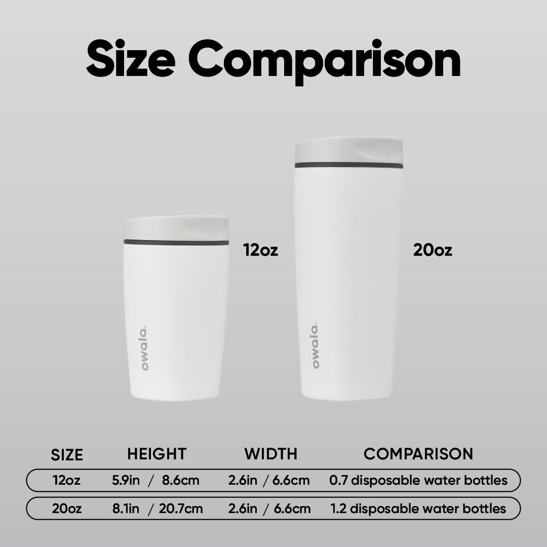 Owala SmoothSip Slider Insulated Stainless Steel Coffee Tumbler, Reusable Iced Coffee Cup, Hot Coffee Travel Mug, BPA Free 20 oz, Sugar High
