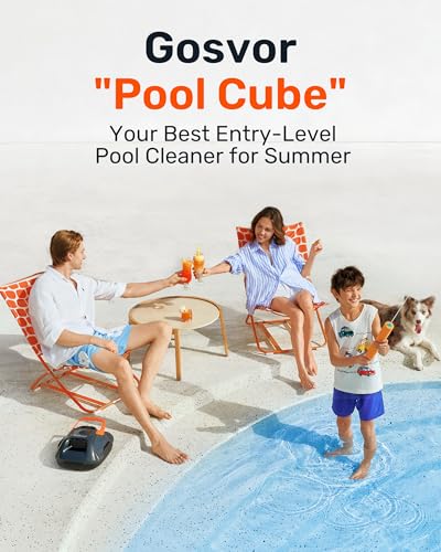 Gosvor Cordless Pool Vacuum Robot, Pool Cleaner Lasts 90 Mins, Self-Parking, Upgraded Dual Motors, Portable, for Flat-Bottom Above-Ground & In-Ground Pools, Orange