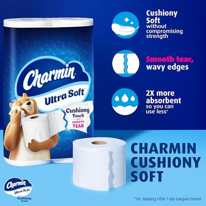 Charmin Toilet Paper Ultra Soft Cushiony Touch, 12 Family Mega XL Rolls = 84 Regular Rolls