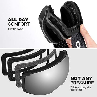 Odoland Ski Goggles with Magnetic Interchangeable Lens for Men Women