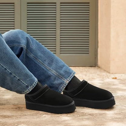 DREAM PAIRS Women's Platform Slippers Genuine Suede,Black,7