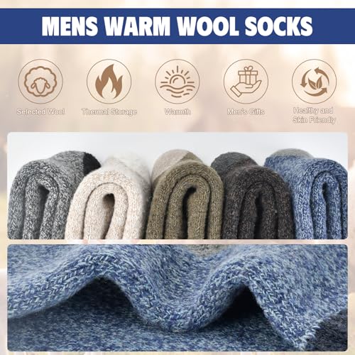 Stocking Stuffers for Men 5 Pairs Wool Mens Socks, Christmas Mens Gifts