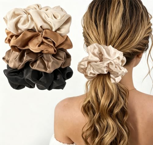 Lolalet 4 Packs Big Scrunchies for Women, 5.9 Inch Silk Scrunchies -Style B