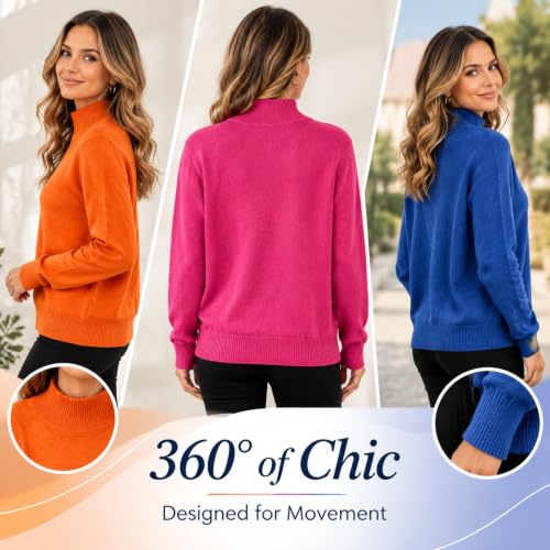 Sweaters for Women Womens Sweaters Fall 2026 Solid Mock Neck Long Sleeve Knit Pullover Top Comfy Basic Jumper Daily Casual Fall Winter Wear Beige S