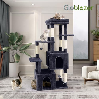 Globlazer Cat Tower for Indoor Cats, 61inch Heavy Duty Cat Trees for Large Adult Big Cats Maine Coon Cat Tree Tower with Scratching Post, Extra Large Top Perch, Cat Condos, F61, Dark Grey