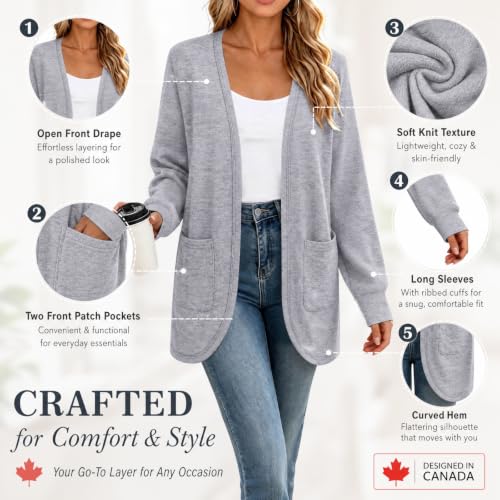 Cotton Cardigans for Women Womens Lightweight Sweater Long Cardigan Sweaters for Women Open Front Sweater Casual Office Outerwear Loose Fit Teacher Lightweight Knit Coat Gray,XL