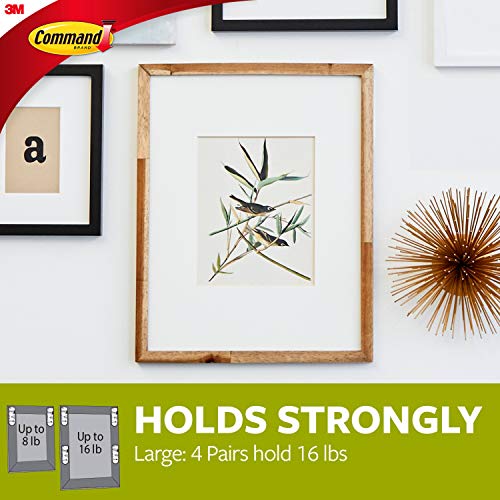 Command Large Picture Hanging Strips, Damage Free Hanging Picture Hangers, Wall Hanging Strips for Back to School Dorm Organization, 4 White Adhesive Strip Pairs(8 Command Strips)
