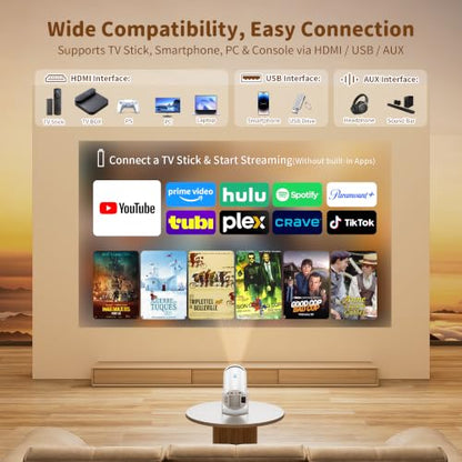 Telonixium 1080P Full HD Mini Projector Portable, 4K Support, 270° Rotation