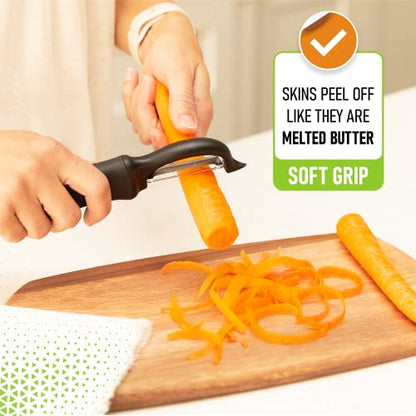 Spring Chef Premium Swivel Vegetable Peeler, Soft Grip Handle and Ultra Sharp Stainless Steel Blades - Perfect Kitchen Peeler for Veggie, Fruit, Potato, Carrot, Apple - Black