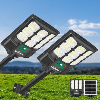 Solar Lights Outdoor 12000LM -6500K Solar Street Light, IP66 Waterproof Solar Flood Lights Outdoor with Motion Sensor & Dusk to Dawn, Solar Motion Sensor Light Outdoor Easy Installation, Pack of 2