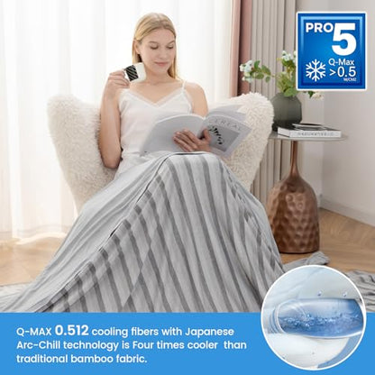 Syalife Cooling Blanket King Size for Hot Sleepers and Flashes, Ultra Thin Lightweight Summer Blankets with Q-Max 0.5 Arc-Chill Fiber, Double Sided (Striped Grey, 108"x 90")