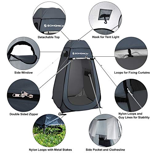 SONGMICS Portable Pop Up Tent, Dressing Room Privacy Shelter, for Outdoor Camping Fishing Beach Shower Toilet, with Zippered Carrying Bag, Dark Grey-Blue GPT01GY
