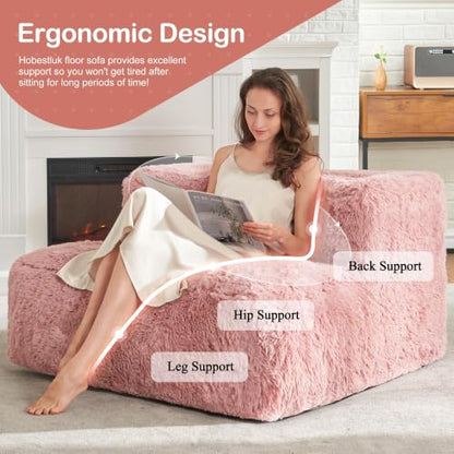 Hobestluk Adult Bean Bag Chair, Lazy Sofa with Ottoman for Relaxing, Pink