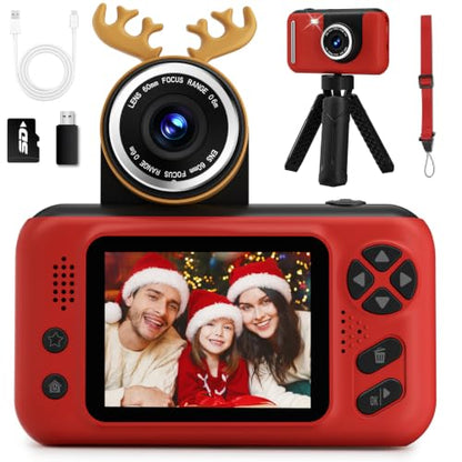 Kids Camera, Birthday Gifts for Boys and Girls Age 3-8,Video Recorder for Kids 8-12,Childrens Digital Camcorder for vlogging Portable Kids Selfie Camera with 32GB SD Card Red