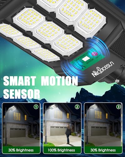 Solar Lights Outdoor 12000LM -6500K Solar Street Light, IP66 Waterproof Solar Flood Lights Outdoor with Motion Sensor & Dusk to Dawn, Solar Motion Sensor Light Outdoor Easy Installation, Pack of 2