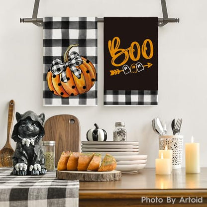 Artoid Mode Pumpkin Ghost Halloween Kitchen Towels Set of 4 18x26 Inch
