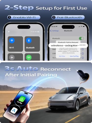 2026 Mini Wireless CarPlay & Android Auto Dongle for Car Stereo Receivers | Wired to Wireless Car Play with Gold-Plated USB A/C, Fast Stable Auto Reconnect, Plug and Play, Compatible with iPhone
