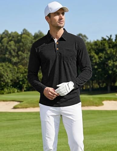 TARAINYA Men's Polo Shirts Cotton Long Sleeve Casual Golf Tees with Pocket