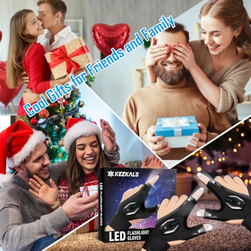 KEZKALS Stocking Stuffers for Adults Men Rechargeable Flashlight Gloves
