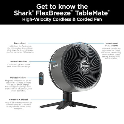 Shark FlexBreeze TableMate Tabletop Fan, Charcoal, FA151CBRN