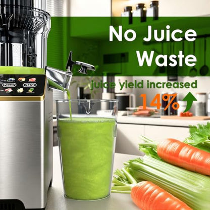 WHALL Touch Screen Juicer Machines, Cold Press Juicer with Large Feed Chute | Stainless Steel Masticating Juicers, Anti-clog, Easy to Clean, Vegetable & Fruit, High Juice Yield, 2 Speed Modes, Silver