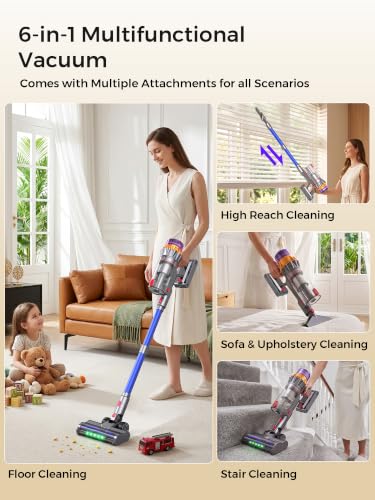 Cordless Stick Vacuum Cleaner, 70Mins 600W 55Kpa for Home, Pet Hair, Carpet
