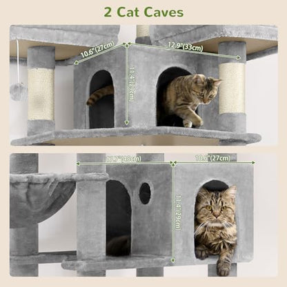 Globlazer Cat Trees and Towers for Multiple Adult Cats, 82-inch XXL Tall Cat Tree Tower for Indoor Cats with Scratching Post, 3 Perches, 2 Hanging Baskets, 2 Condos, Light Grey, F82