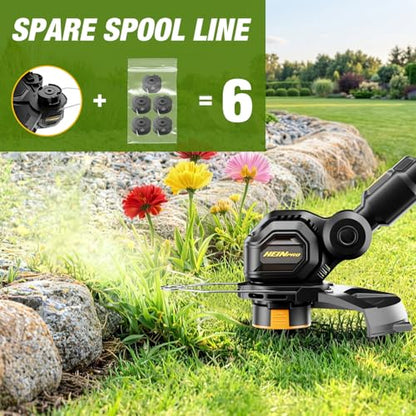 HEINPRO Cordless String Trimmer Compatible with Dewalt 20V MAX Battery | 12-Inch Electric Weed Wacker, Auto Line Feed, Weed Eater Battery Powered Grass Trimmer, w/ 6 Line Spools, Black(Tool Only)