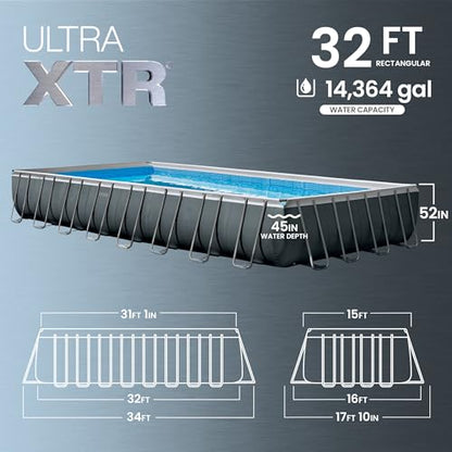 INTEX 26373EH Ultra XTR Deluxe Rectangular Above Ground Swimming Pool Set: 32ft x 16ft x 52in – Includes 2800 GPH Sand Filter Pump – SuperTough Puncture Resistant – Rust Resistant – Easy to Assemble