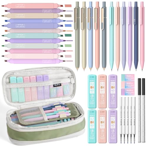 Nicpro 39 PCS Aesthetic School Supplies, Cute Pen Case Stationery Set,Green