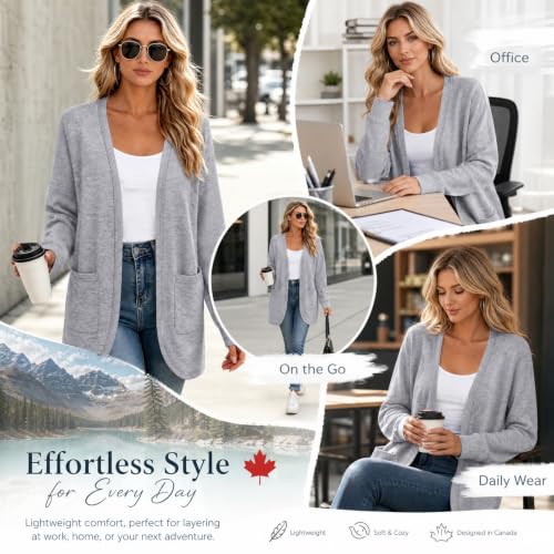 Cotton Cardigans for Women Womens Lightweight Sweater Long Cardigan Sweaters for Women Open Front Sweater Casual Office Outerwear Loose Fit Teacher Lightweight Knit Coat Gray,XL